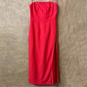 Urban Outfitters | Red Linen Strapless Midi Dress Leg Slit Column Dress Size S